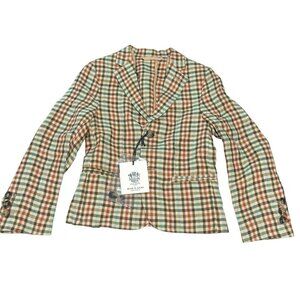 Dal Lago Linen Isaac Plaid Jacket Size 4 Multicolor Made In Italy NWT